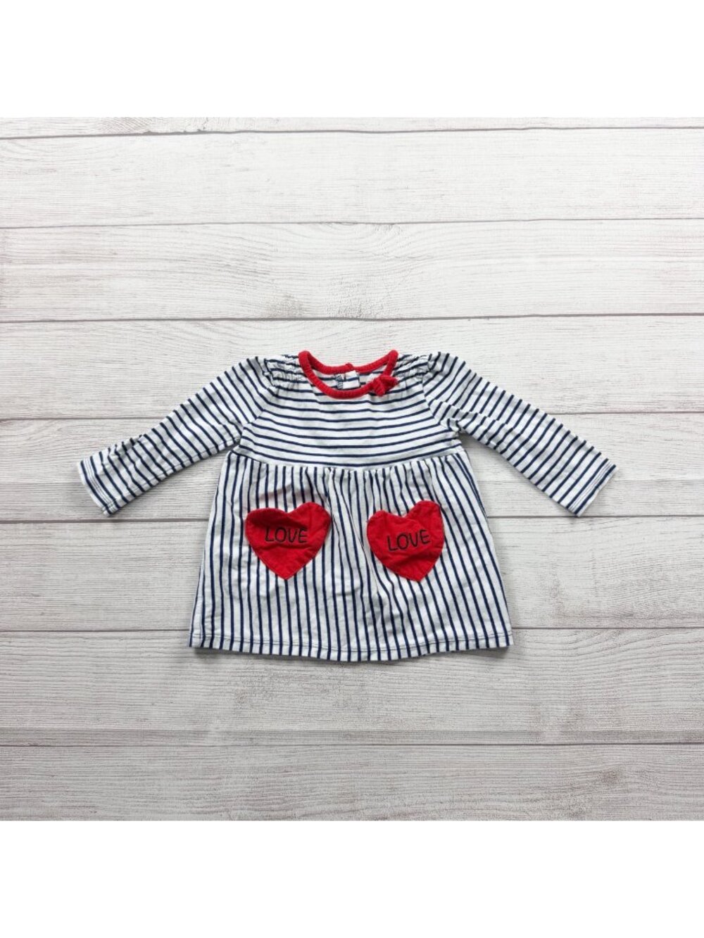 Koala Kids Striped Love Dress Red Heart Pockets Long Sleeve 9-12 Months